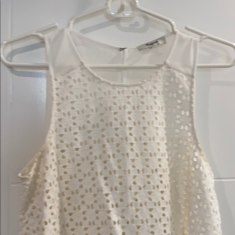 White illusion and cotton embellished tank top